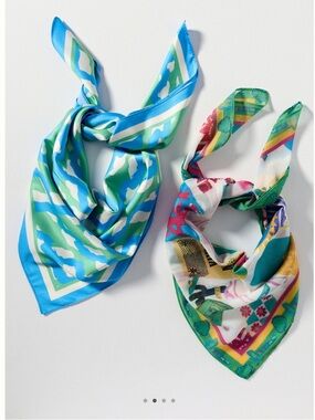 🇲🇽Anthropologie Icon Novelty Motif Silky Soft Hair Scarves NEW Set of 2